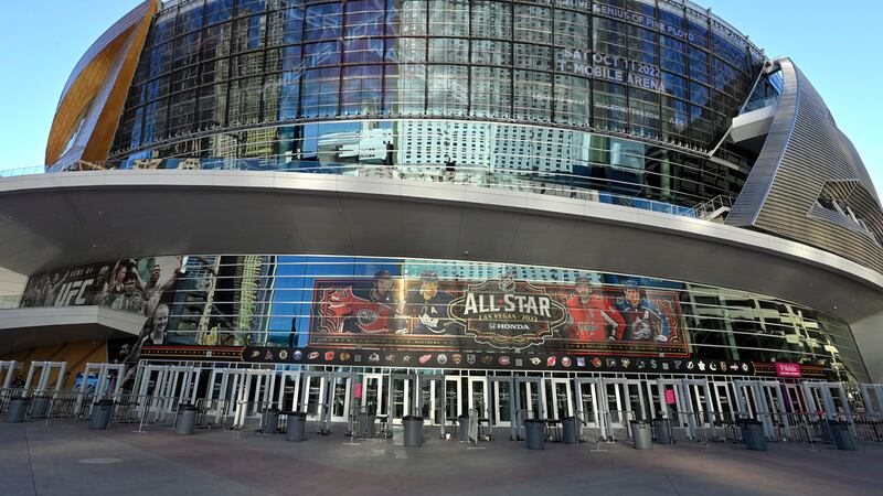 FILE - T-Mobile Arena stands in Las Vegas Feb. 1, 2022, in Las Vegas. With sports betting...