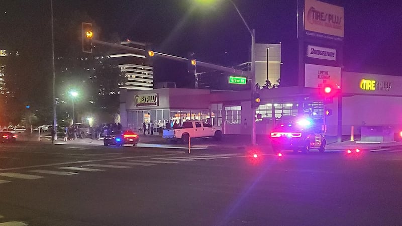 Police investigate a shooting on South Virginia Street in Reno, Nev. on June 8, 2023.