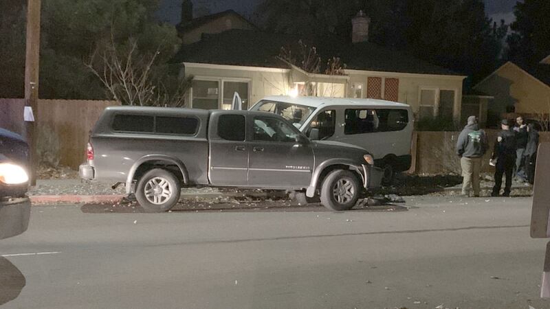 The scene of a crash on Forest Street in Reno following a road rage shooting.