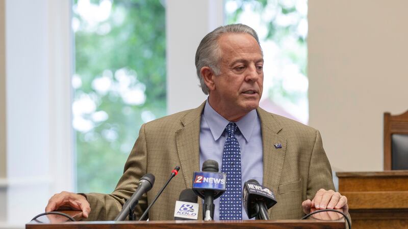 Nevada Gov. Joe Lombardo speaks at the old Assembly Chambers in Carson City, Nev., Tuesday,...