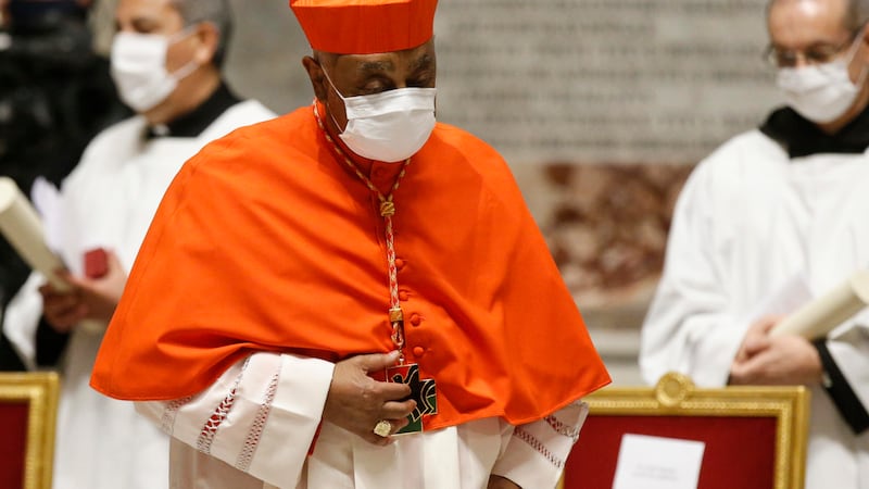 American new Cardinal Wilton D. Gregory leaves after he was appointed by Pope Francis, during...