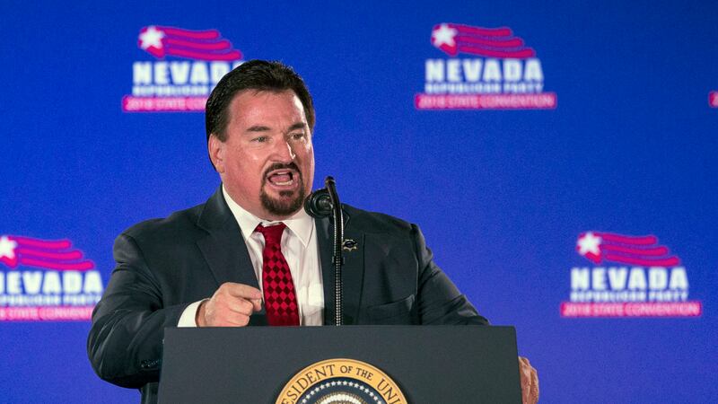 Nevada State GOP Chairman Michael McDonald announces President Donald Trump before he speaks...