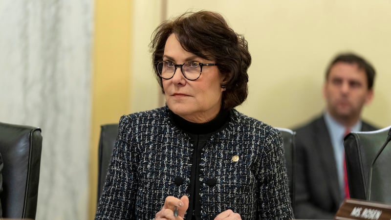 FILE - U.S. Sen. Jacky Rosen, D-Nev., listens during a hearing of the Senate Armed Services...