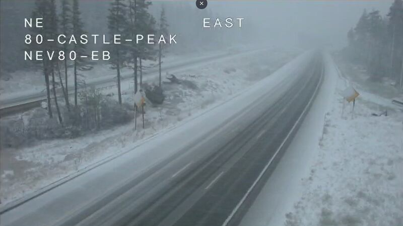 A screengrab from NDOT traffic cams near Castle Peak, California