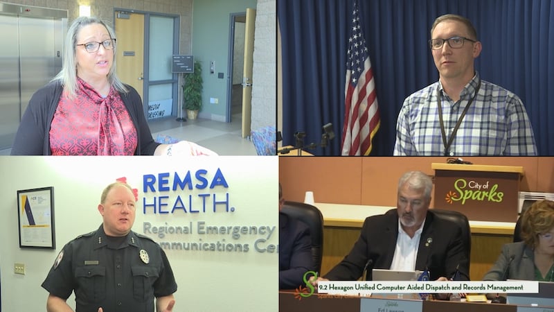 Officials from Washoe County, Reno, Sparks, and REMSA Health discuss the new 911 system. All 4...