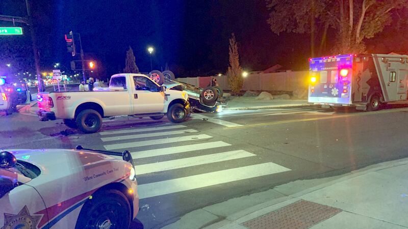 The scene of a two-vehicle crash on Pyramid Way.