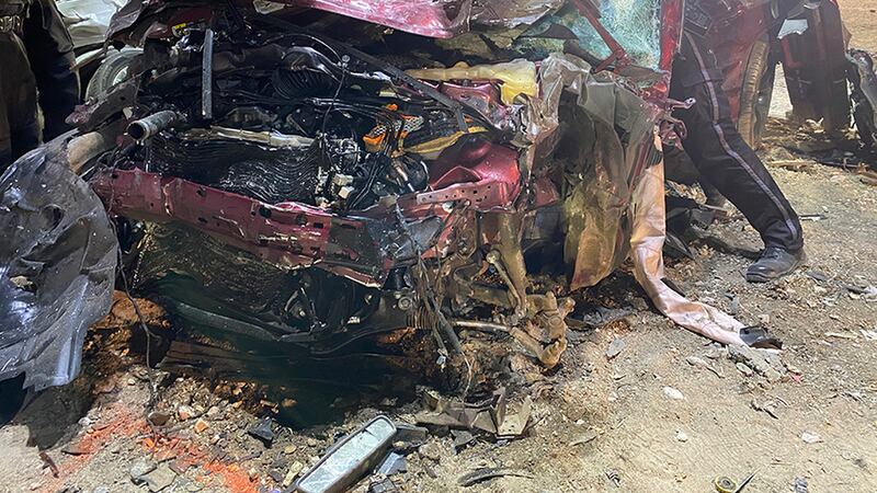 This photo released by the North Las Vegas Police Department shows a Dodge Challenger in North...