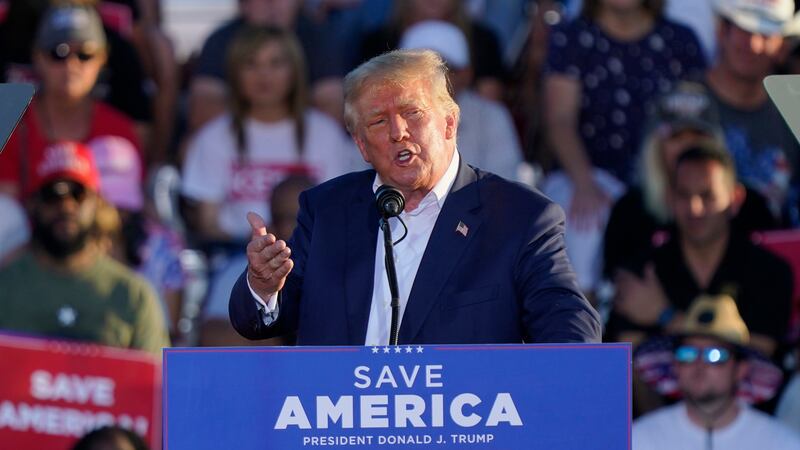 FILE - Former President Donald Trump speaks at a rally, Sunday, Oct. 9, 2022, in Mesa, Ariz.
