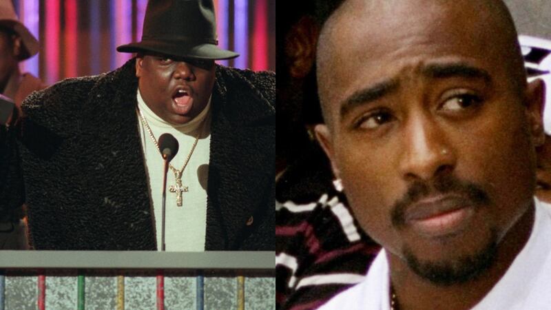 Biggie Smalls (left) and Tupac Shakur (right)