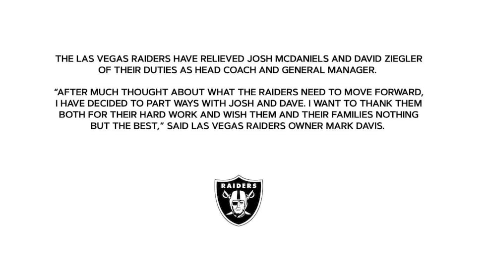 X: Las Vegas Raiders relieve Josh McDaniels and David Ziegler