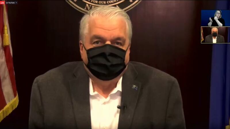 Gov. Steve Sisolak speaks virtually about the COVID-19 vaccine rollout in Nevada on December...