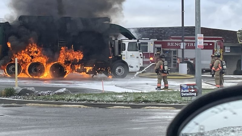 The truck caught fire near the Bonanza Casino Wednesday morning