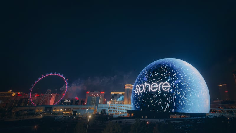 Sphere illuminated the Las Vegas skyline with its exterior, the Exosphere, for the first time...