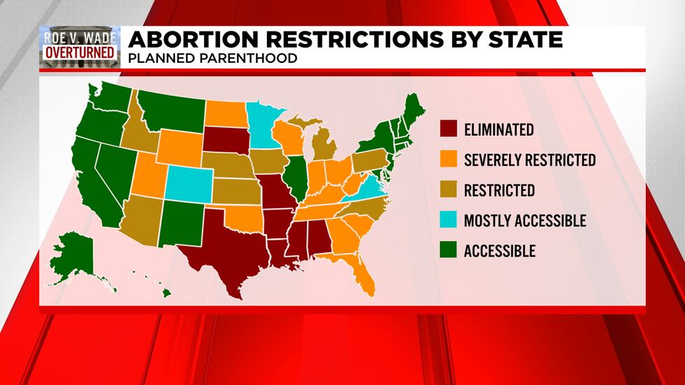 Map showing access to abortion in the United States *as of: 07/14/22